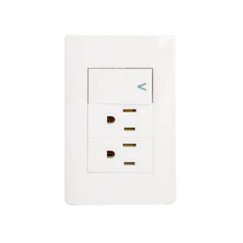 Placa con 1 interruptor sencillo y 2 contactos BA20-B - LUCEK