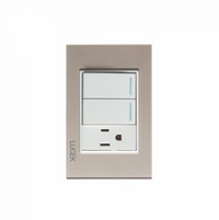Placa Cristal Dorada Con 2 Interruptores Sencillos y 1 contacto BP19CDM-LUCEK