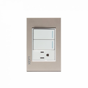 Placa Cristal Dorada Con 2 Interruptores Sencillos y 1 contacto BP19CDM-LUCEK
