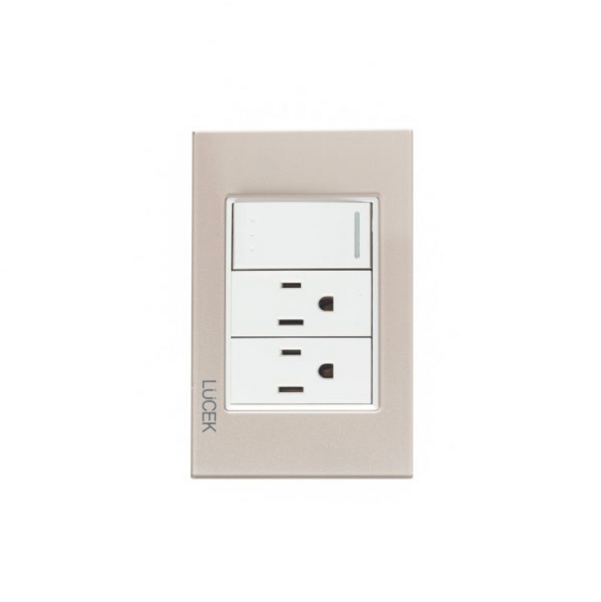 Placa Cristal Dorada Con 1 Interruptor de Escalera y 2 Contactos BP14CDM-LUCEK