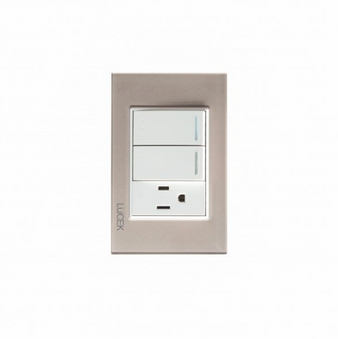 Placa Cristal Dorada Con 2 Interruptores de Escalera y 1 Contacto BP13CDM-LUCEK
