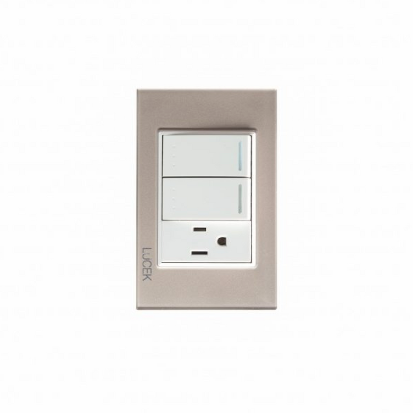 Placa Cristal Dorada Con 2 Interruptores de Escalera y 1 Contacto BP13CDM-LUCEK