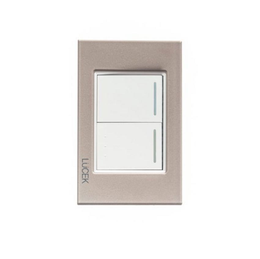Placa Cristal dorada con 1 Interruptor Sencillo y 1 de Escalera BP02/3CDM-LUCEK