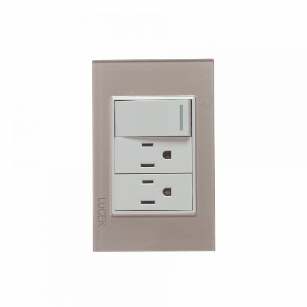 Placa Cristal Dorada Con 1 Interruptor Sencillo y 2 Contactos BP20CDM-LUCEK