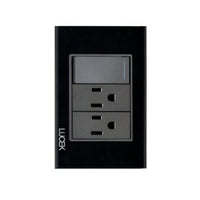 Placa Cristal Negra con 1 interruptor sencillo 2 contacto BP20CNN - Lucek