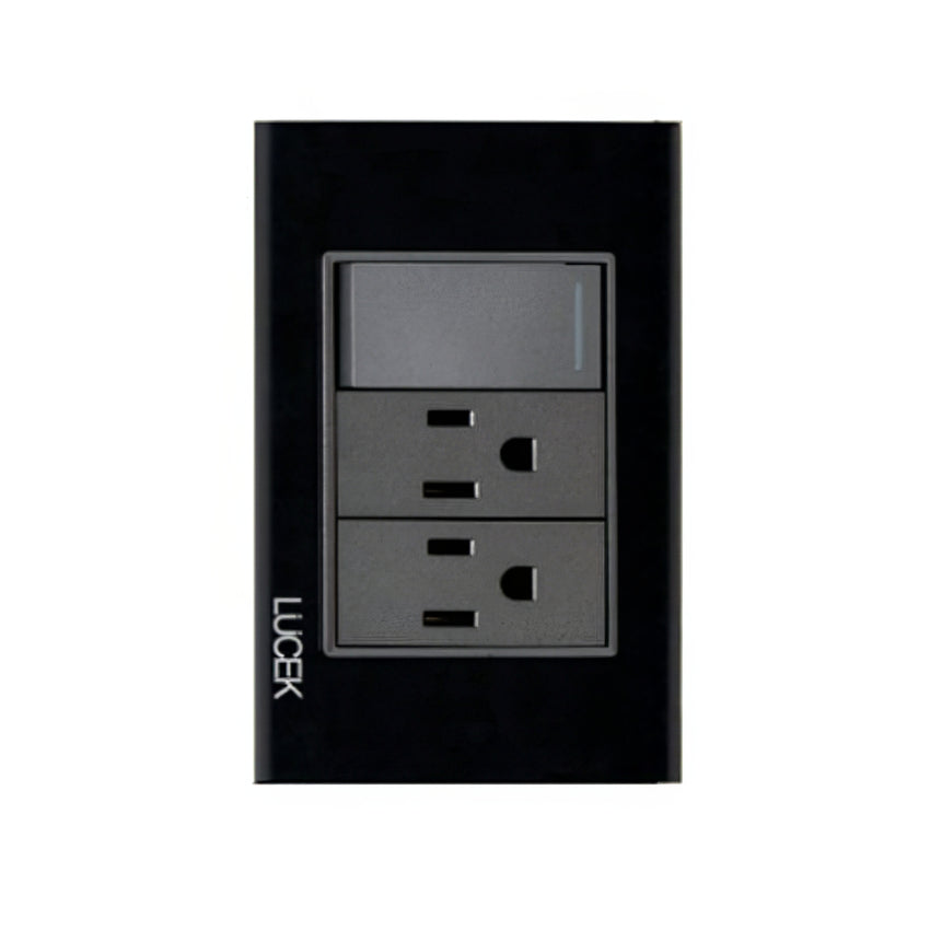 Placa Cristal Negra con 1 interruptor sencillo 2 contacto BP20CNN - Lucek