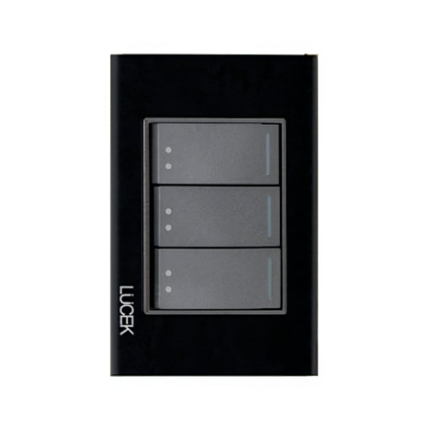 Placa Cristal Negra con 3 interruptores de escalera BP10CNN- LUCEK