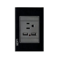 Placa cristal negra con 1 contacto y 2 entradas USB BP05CNN - LUCEK