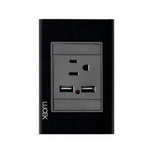 Placa cristal negra con 1 contacto y 2 entradas USB BP05CNN - LUCEK