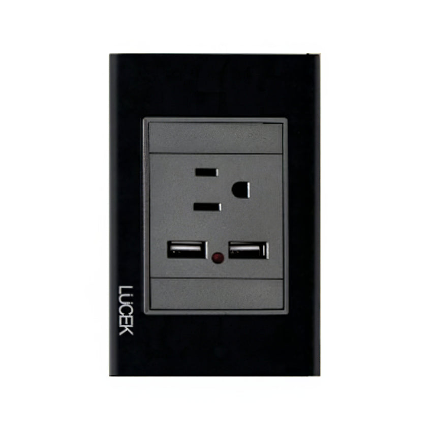 Placa cristal negra con 1 contacto y 2 entradas USB BP05CNN - LUCEK