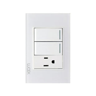 Placa cristal blanca con 2 interruptores sencillos y 1 contacto BP19CBB -LUCEK
