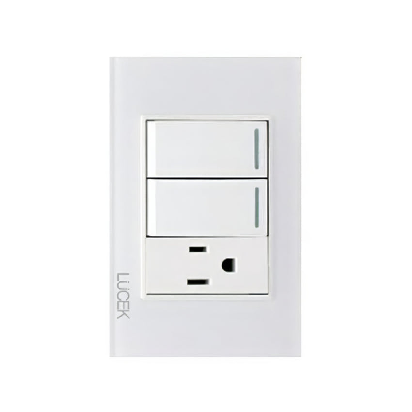 Placa cristal blanca con 2 interruptores sencillos y 1 contacto BP19CBB -LUCEK
