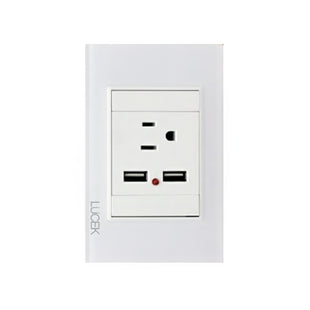 Placa cristal blanca con 1 contacto y 2 entradas USB BP05CBB - LUCEK