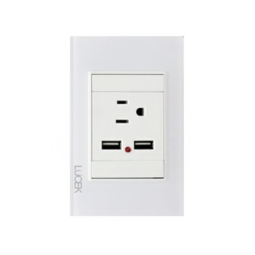 Placa cristal blanca con 1 contacto y 2 entradas USB BP05CBB - LUCEK