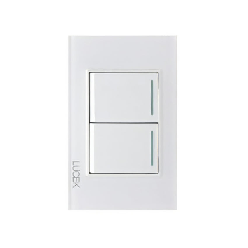 Placa cristal blanca con 2 interruptores sencillos BP02CBB -LUCEK